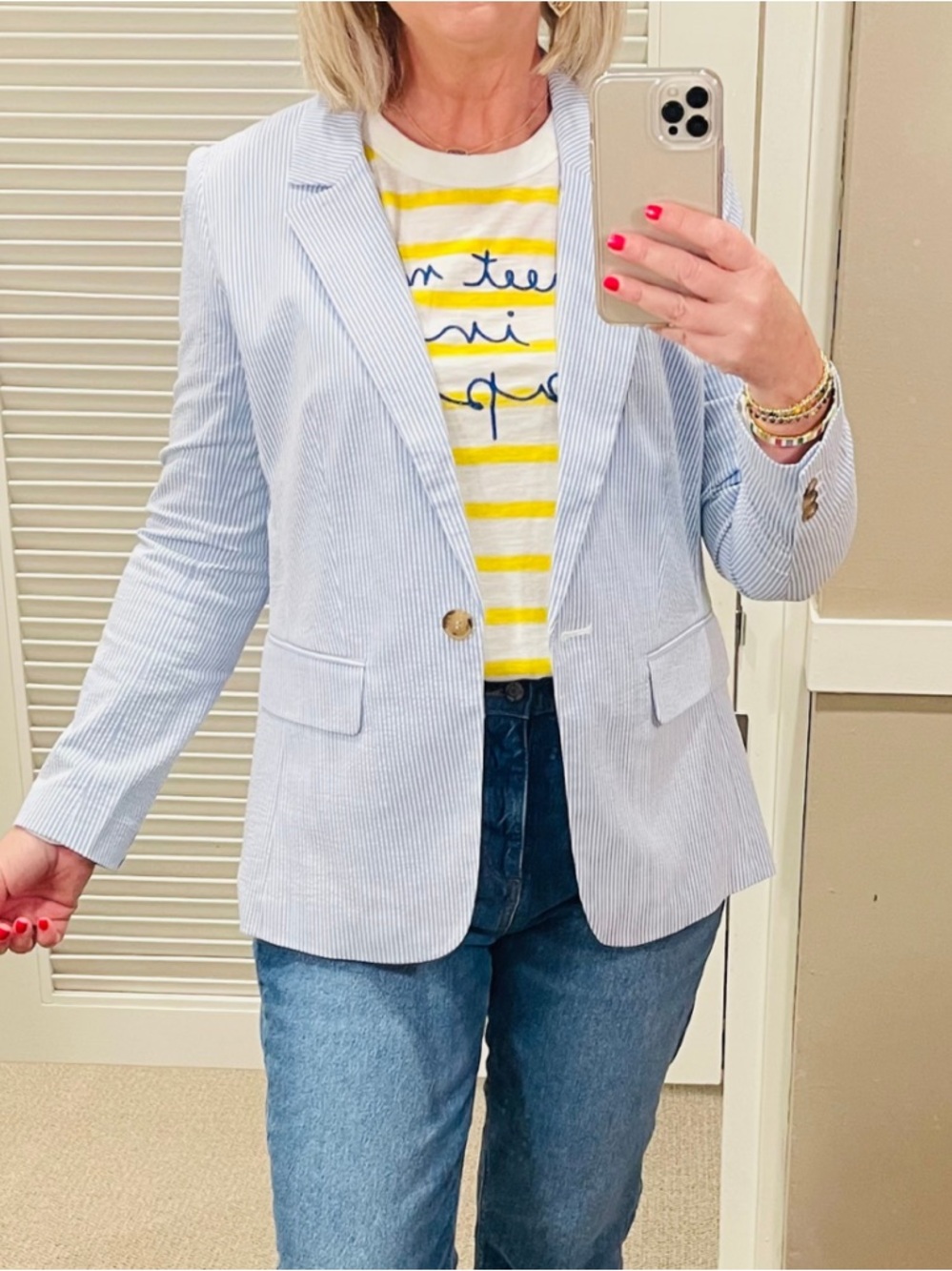 LOFT Light Blue Striped Blazer - Women's Casual Tailored Jacket